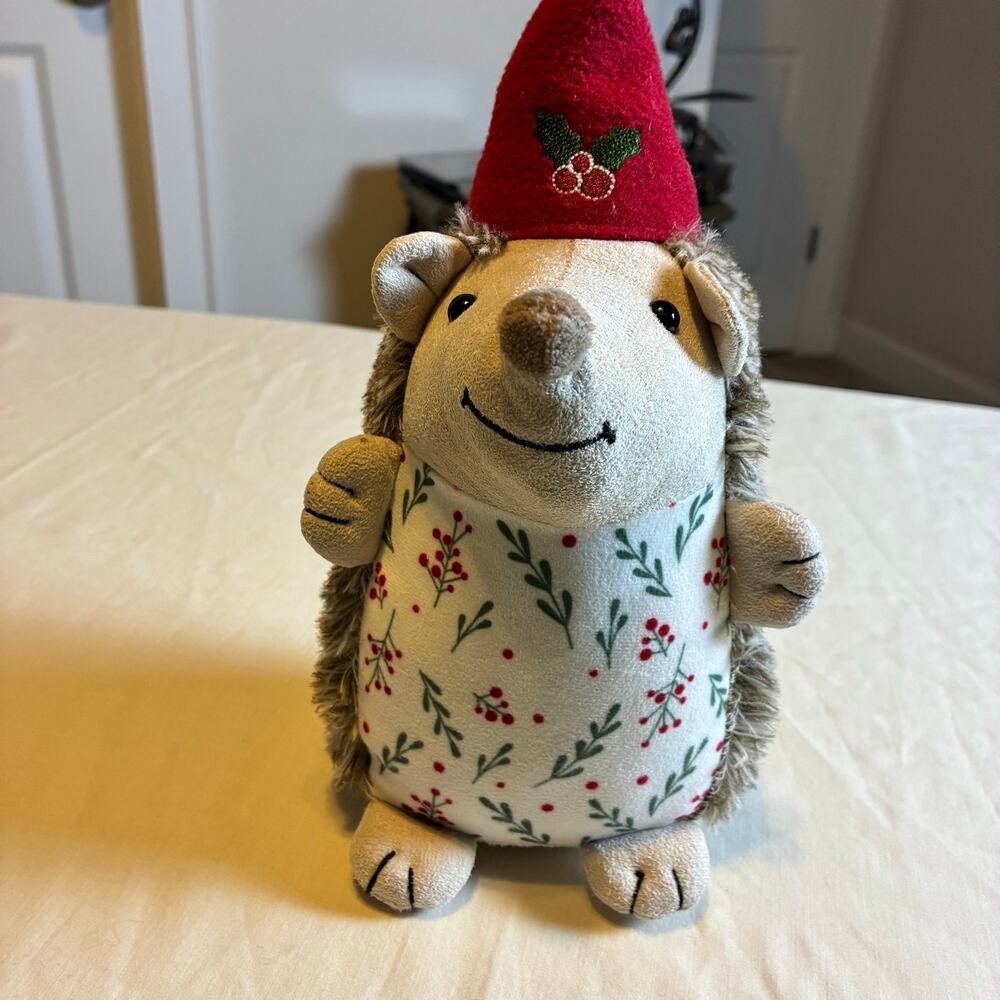 Aldi Mini Hedgehog Christmas Plush Decor Holiday Woodland Animal Red Hat Tagged